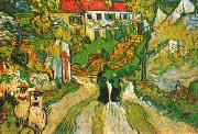 Vincent Van Gogh Village Street and Steps in Auvers with Figures oil painting reproduction